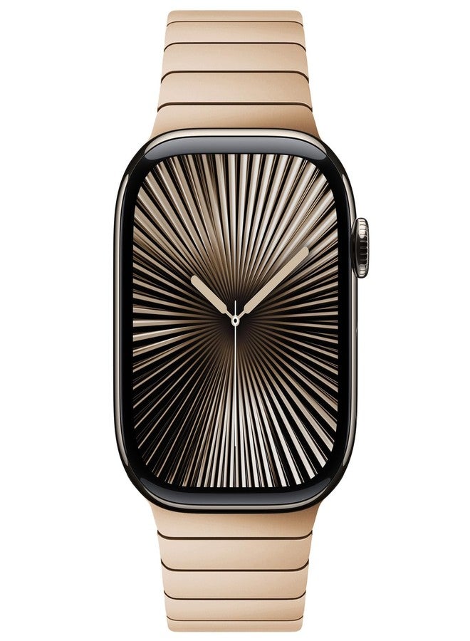 سوار وينجل من الفولاذ المقاوم للصدأ لساعات أبل سيريز 11 و10 (46 مم) وألترا 3/2/1 (49 مم) و45 مم و44 مم و42 مم وSE 3/2/1 وسيريز 9 و8 و7 و6 و5 و4 و3 و2 و1. سوار أنيق للرجال، مناسب للأعمال، مصنوع من المعدن، أصلي، ذهبي اللون. - Image 2